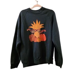 Vtg Fall Thanksgiving Crewneck Sweatshirt Pumpkin Patch Green Orange XL